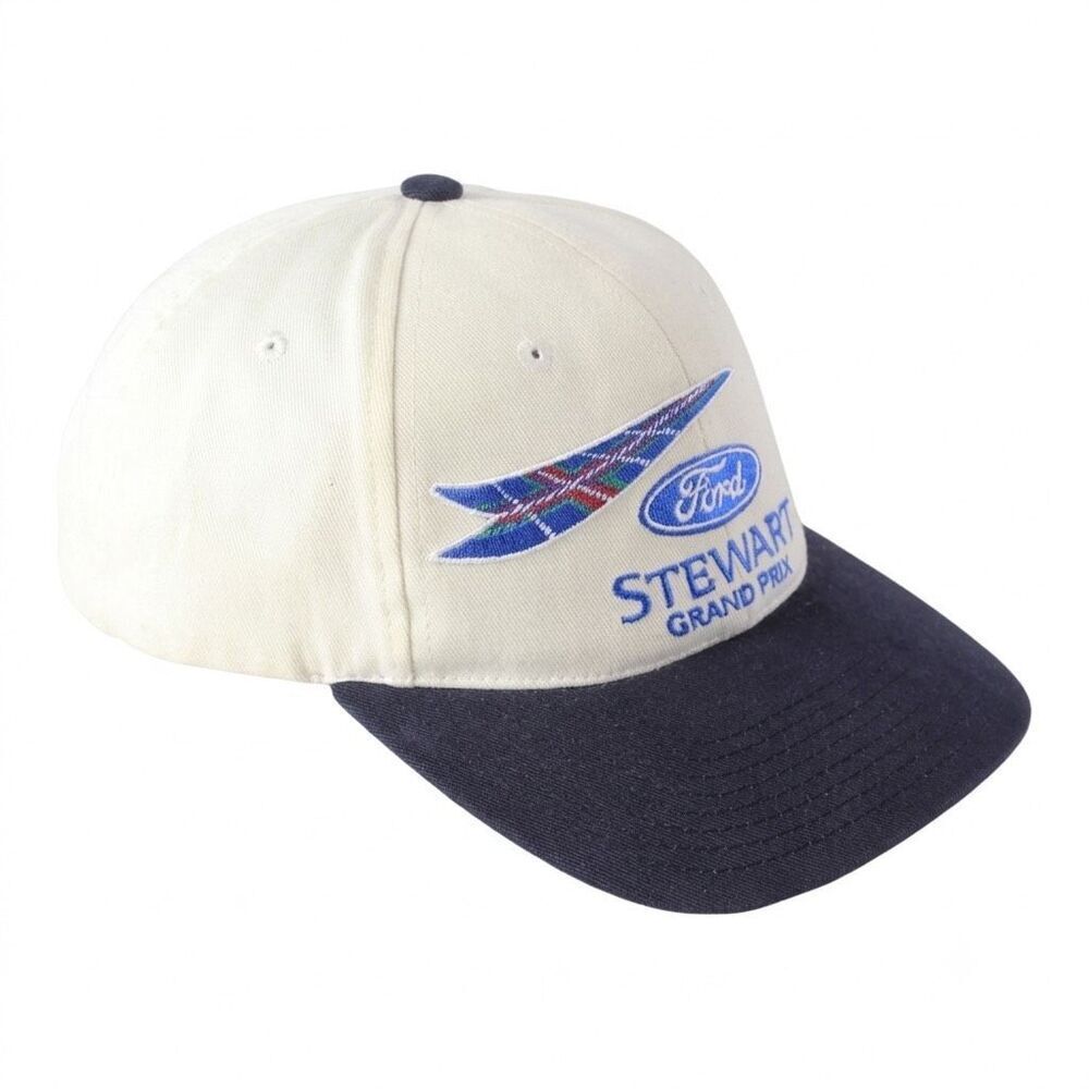 Vintage Stewart Grand Prix Ford Racing Hat Cap White & Navy Blue Embroidery Logo
